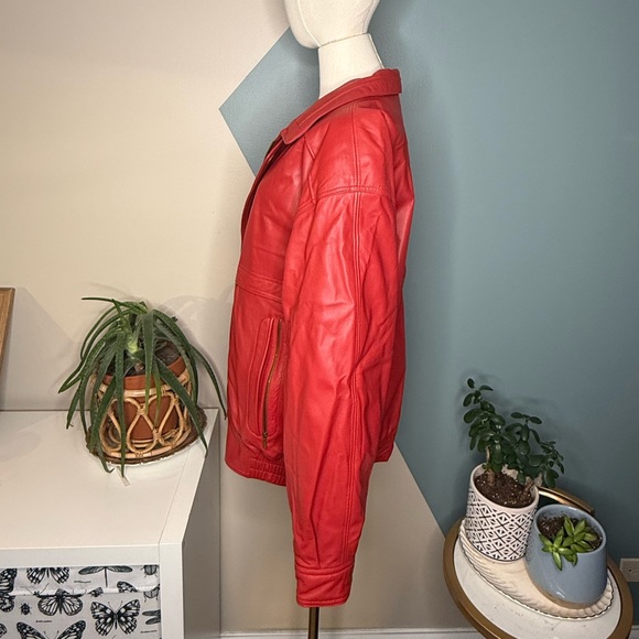 Vintage 90s Red Leather Bomber Jacket STRIWA Croatia SALMI Zip Oversized 40 - Picture 6 of 13